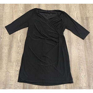 Igigi Dress Womens size 12 Black Draped Short Sleeve V Neck Made In USA